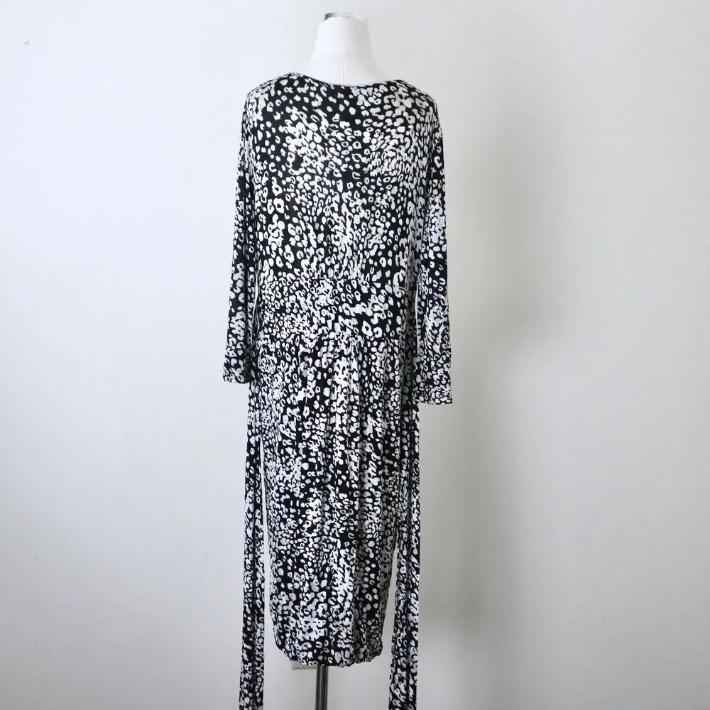Max Mara IT 42 US 8 Soft Jersey Knit Tie Waist V Neck Dress Black Leopard Print - Picture 7 of 10